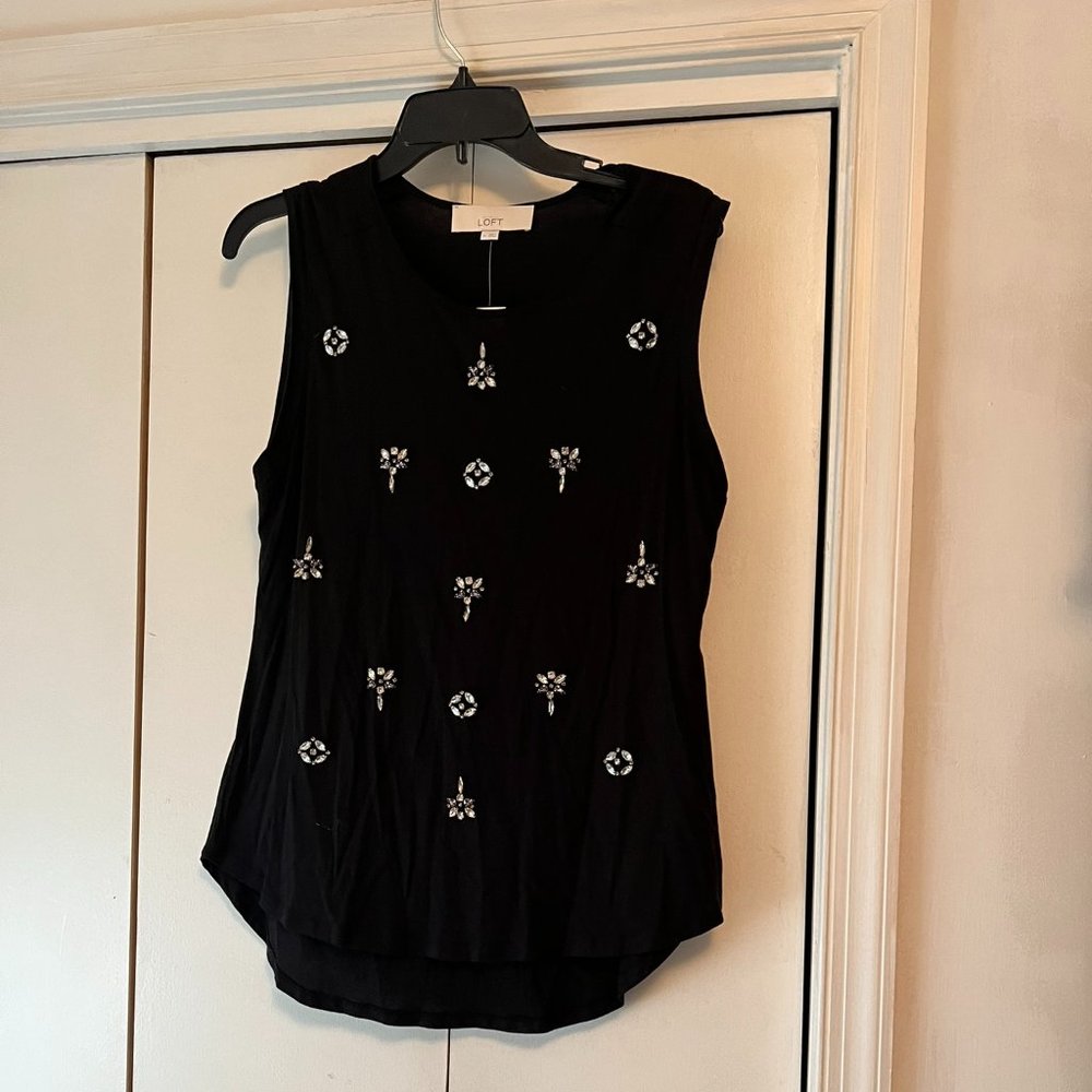 Ann Taylor LOFT Black Embellished Tank - Medium